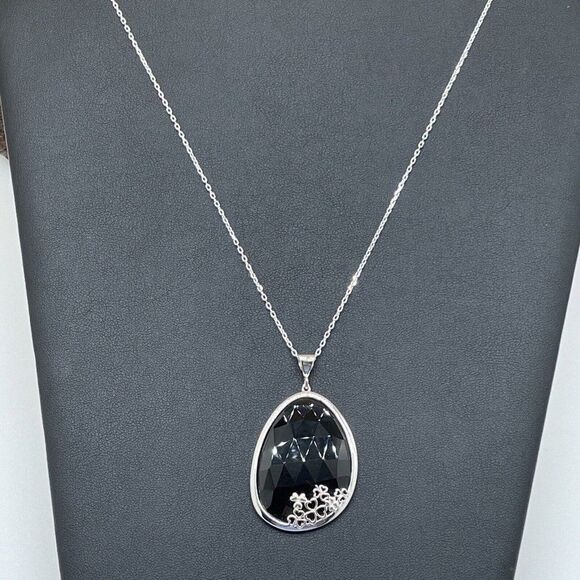 JMH Sterling Silver .925 Necklace Black Onyx Pendant 28" Handcrafted In Ireland - Picture 2 of 6
